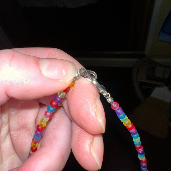 Y2K Multicolored Beaded Necklace With Purple Heart Pendant - Picture 6 of 8